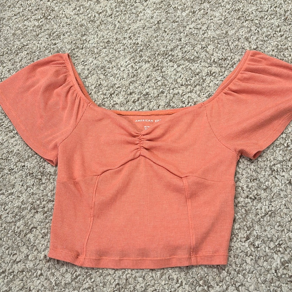 American Eagle cropped coral top- size xs